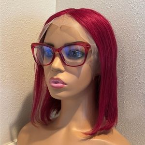 Human hair cherry red lace front wig